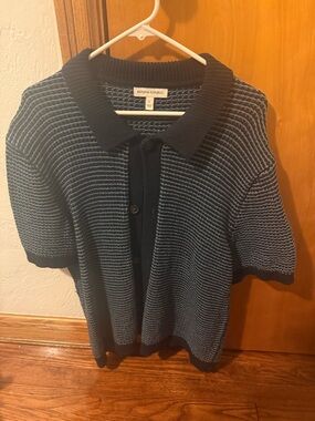 Banana Republic Navy and Light Blue Striped Polo Cardigan